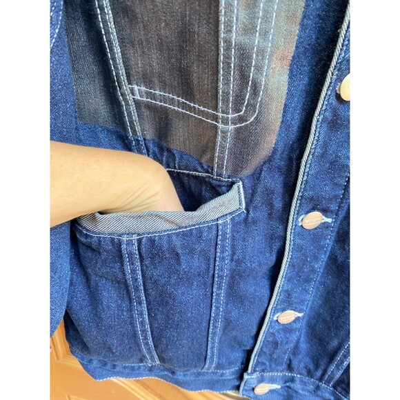 Vtg Y2K 90s Fubu Collection Denim Trucker Jacket Wax flap pocket accent Size Y/L - Picture 10 of 10